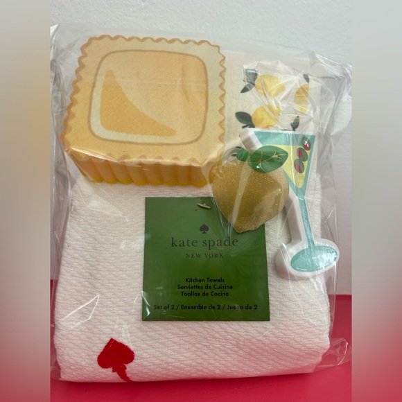 Kate Spade Cocktail & Lemon Towel bundle with magnet chip clip & sponges NWT - Picture 4 of 4